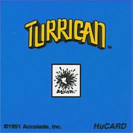 Top of cartridge artwork for Turrican on the NEC TurboGrafx-16.