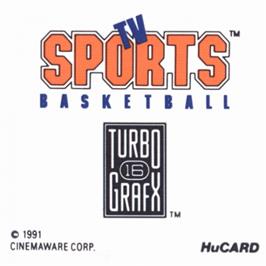 Top of cartridge artwork for Tv Sports Basketball on the NEC TurboGrafx-16.