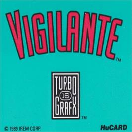 Top of cartridge artwork for Vigilante on the NEC TurboGrafx-16.