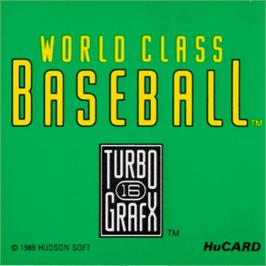 Top of cartridge artwork for World Class Baseball on the NEC TurboGrafx-16.