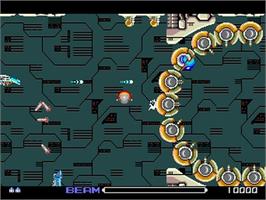 In game image of R-type on the NEC TurboGrafx-16.