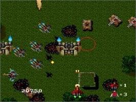 In game image of Raiden on the NEC TurboGrafx-16.