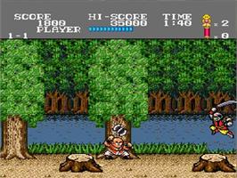 In game image of Tiger Road on the NEC TurboGrafx-16.