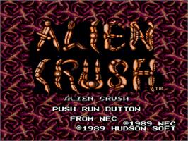 Title screen of Alien Crush on the NEC TurboGrafx-16.