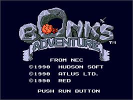 Title screen of Bonk's Adventure on the NEC TurboGrafx-16.