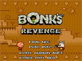 Title screen of Bonk's Revenge on the NEC TurboGrafx-16.
