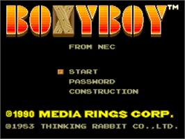 Title screen of Boxyboy on the NEC TurboGrafx-16.