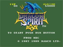 Title screen of Dragon Spirit on the NEC TurboGrafx-16.