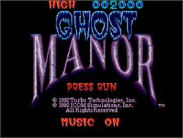 Title screen of Ghost Manor on the NEC TurboGrafx-16.