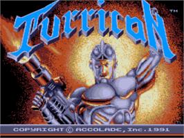 Title screen of Turrican on the NEC TurboGrafx-16.