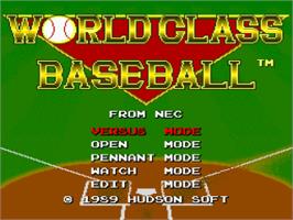 Title screen of World Class Baseball on the NEC TurboGrafx-16.