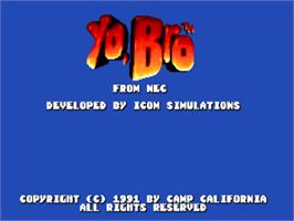 Title screen of Yo, Bro on the NEC TurboGrafx-16.