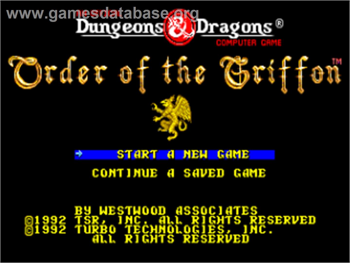 Dungeons and Dragons - Order of the Griffon - NEC TurboGrafx-16 - Artwork - Title Screen