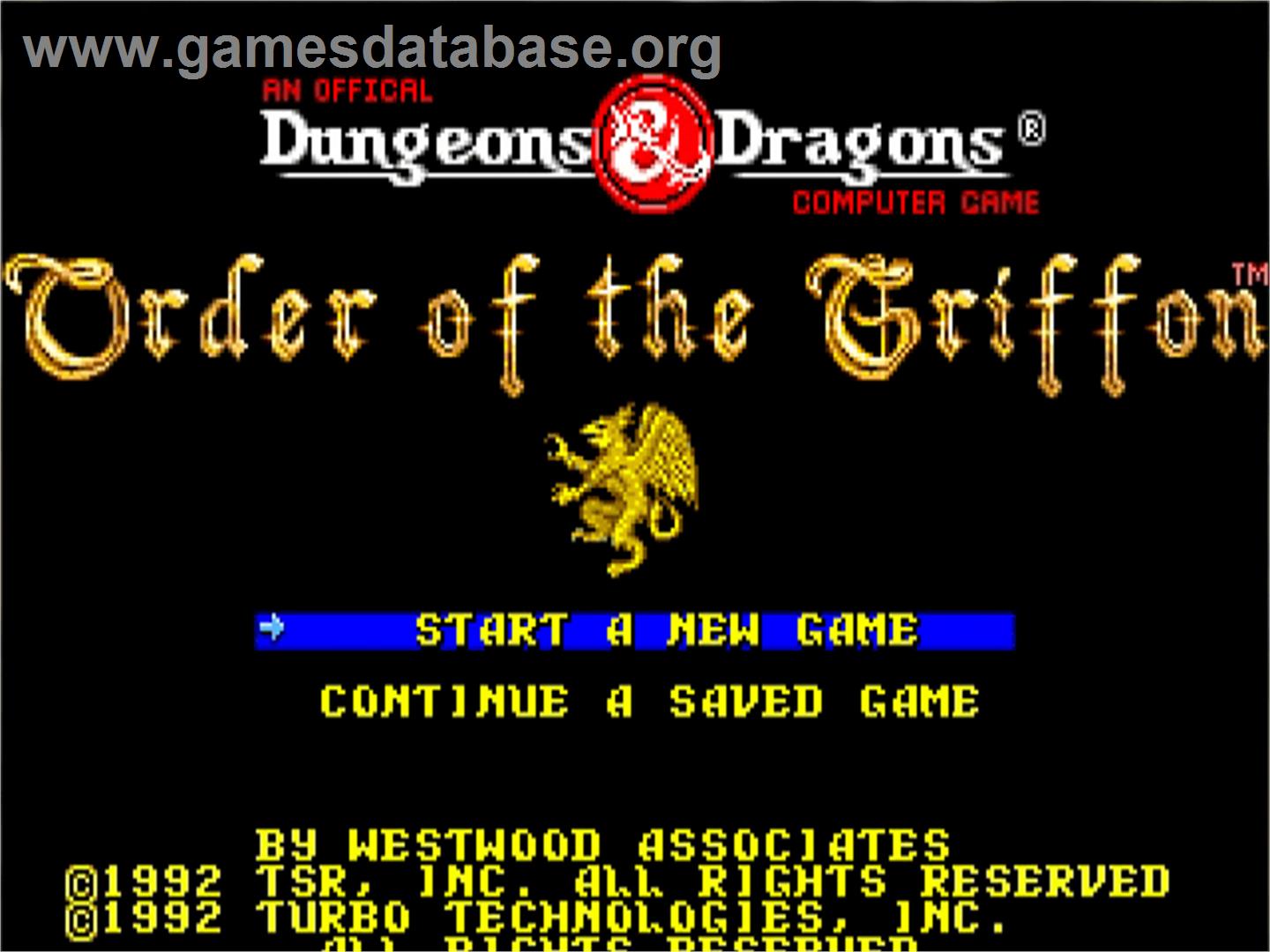 Order of the Griffon - NEC TurboGrafx-16 - Artwork - Title Screen