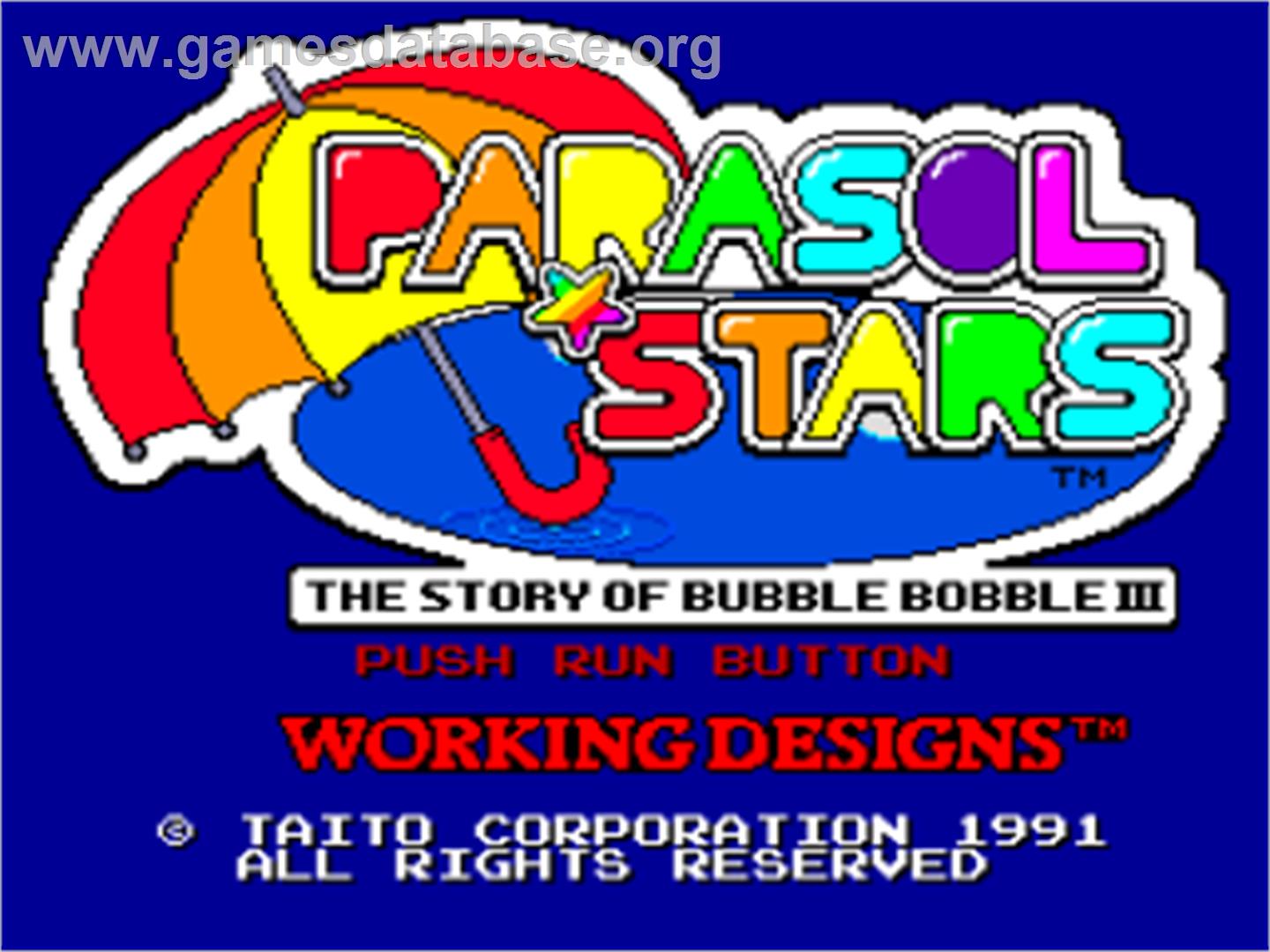 Parasol Stars - The Story Of Bubble Bobble 3 - NEC TurboGrafx-16 - Artwork - Title Screen