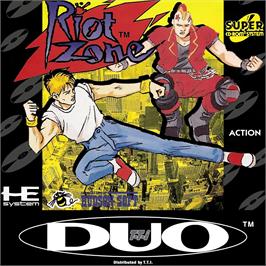 Box cover for Riot Zone on the NEC TurboGrafx CD.
