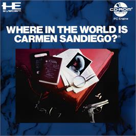 Box cover for Where in the World is Carmen Sandiego? on the NEC TurboGrafx CD.