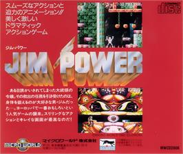 Box back cover for Jim Power In Mutant Planet on the NEC TurboGrafx CD.