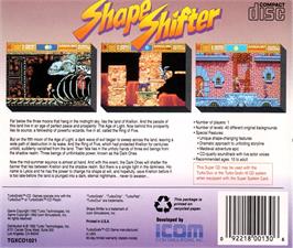 Box back cover for Shape Shifter on the NEC TurboGrafx CD.