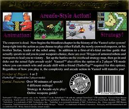 Box back cover for Vasteel on the NEC TurboGrafx CD.