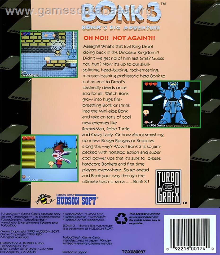 Bonk 3 - Bonk's Big Adventure - NEC TurboGrafx CD - Artwork - Box Back