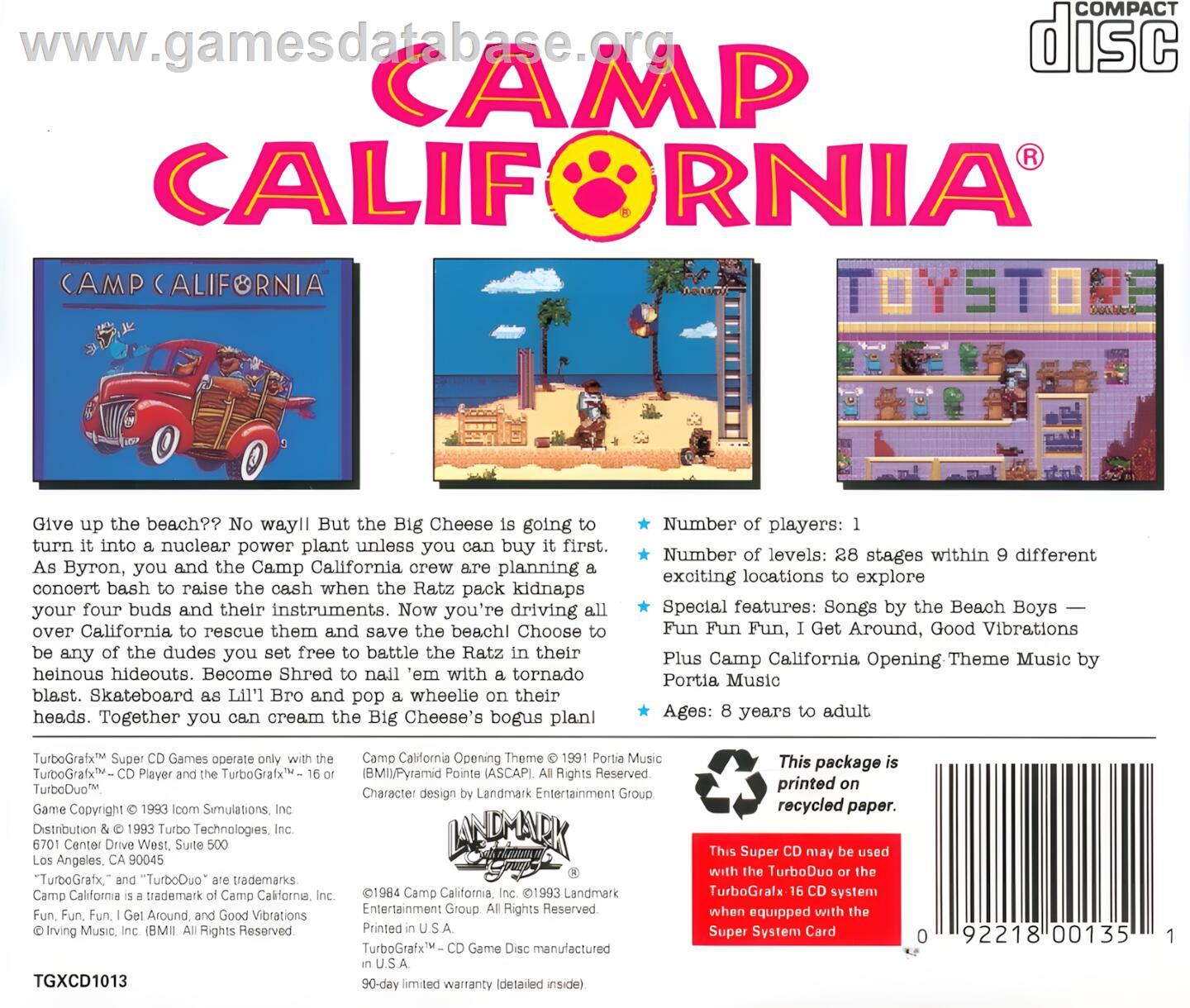 Camp California - NEC TurboGrafx CD - Artwork - Box Back