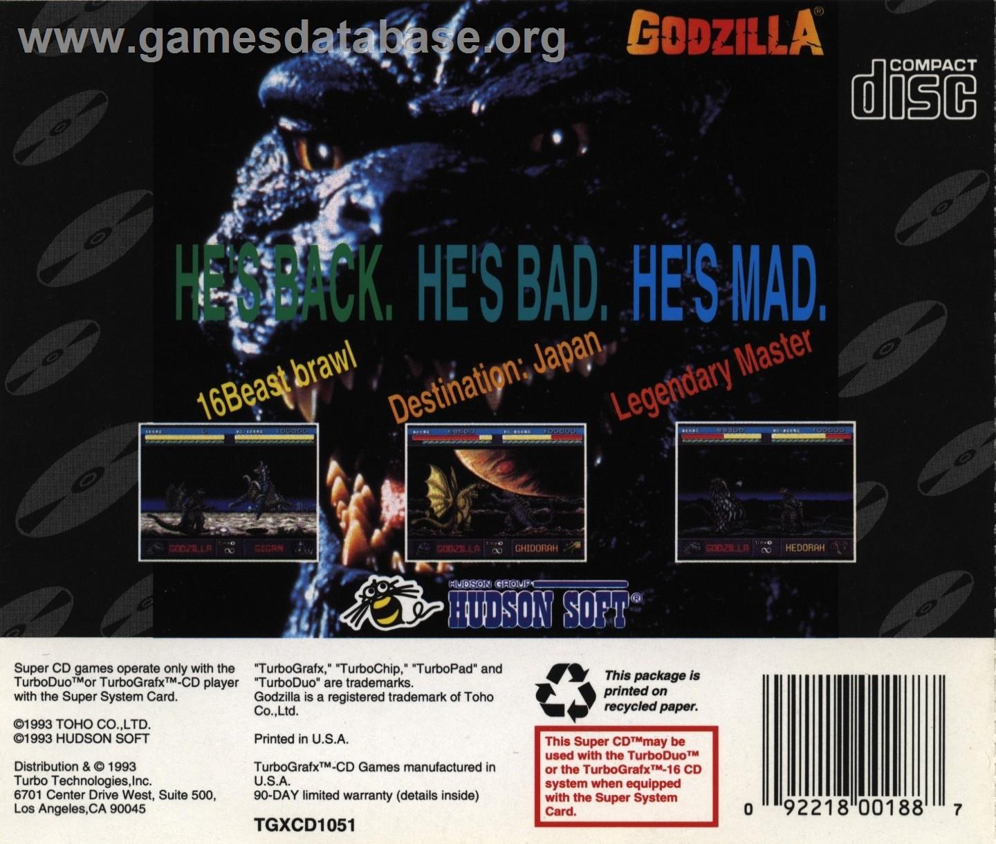 Godzilla - NEC TurboGrafx CD - Artwork - Box Back