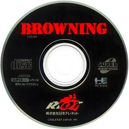 Cartridge artwork for Browning on the NEC TurboGrafx CD.