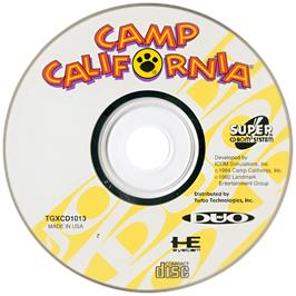 Cartridge artwork for Camp California on the NEC TurboGrafx CD.