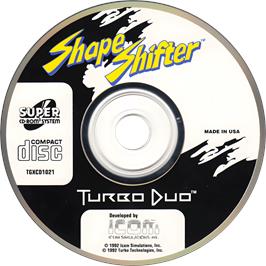 Cartridge artwork for Shape Shifter on the NEC TurboGrafx CD.