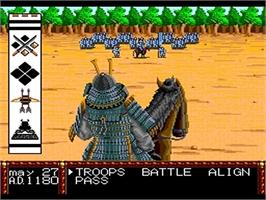 In game image of Lords Of The Rising Sun on the NEC TurboGrafx CD.
