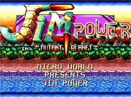 Title screen of Jim Power In Mutant Planet on the NEC TurboGrafx CD.