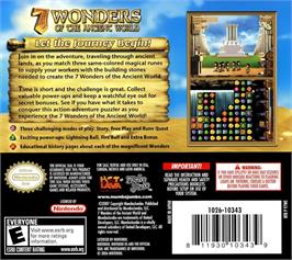 Box back cover for 7 Wonders Of The Ancient World on the Nintendo DS.