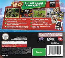 Box back cover for AFL Mascot Manor on the Nintendo DS.