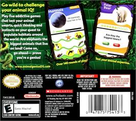 Box back cover for Animal Genius on the Nintendo DS.