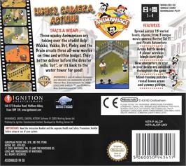Box back cover for Animaniacs - Lights Camera Action ! on the Nintendo DS.