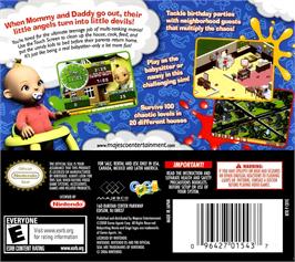 Box back cover for Babysitting Mania on the Nintendo DS.