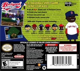 Box back cover for Backyard Baseball '09 on the Nintendo DS.