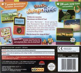Box back cover for Bibi and Tina - Jump and Ride on the Nintendo DS.