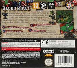 Box back cover for Blood Bowl on the Nintendo DS.