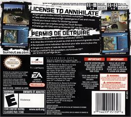 Box back cover for Burnout Legends on the Nintendo DS.