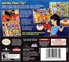 Box back cover for Cake Mania on the Nintendo DS.