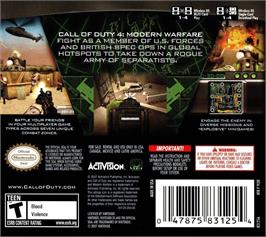 Box back cover for Call Of Duty 4 - Modern Warfare on the Nintendo DS.