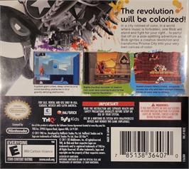 Box back cover for De Blob 2 on the Nintendo DS.
