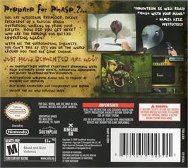 Box back cover for Dementium 2 on the Nintendo DS.