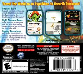 Box back cover for Digging For Dinosaurs on the Nintendo DS.