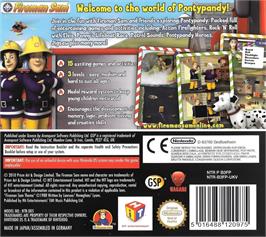 Box back cover for Fireman Sam on the Nintendo DS.