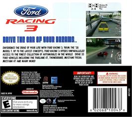Box back cover for Ford Racing 3 on the Nintendo DS.