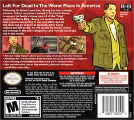 Box back cover for Grand Theft Auto - Chinatown Wars on the Nintendo DS.