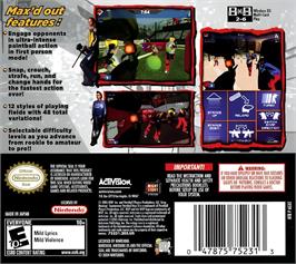 Box back cover for Greg Hastings' Tournament Paintball Max'd on the Nintendo DS.
